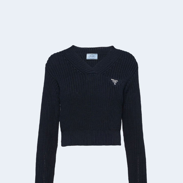 프라다 로고 자수 골지 니트 스웨터