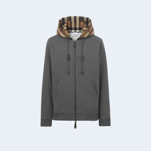 버버리 체크후드 코튼 후드 그레이