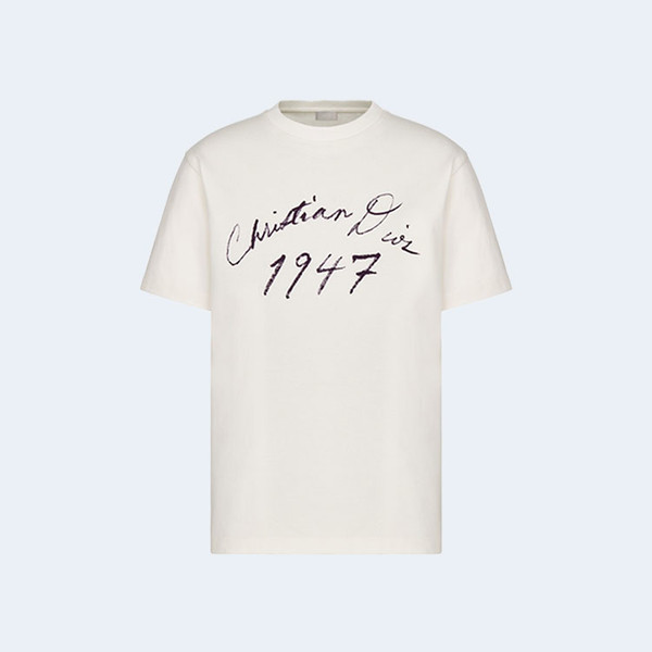 디올 핸드라이팅 캐주얼 핏 티셔츠 화이트