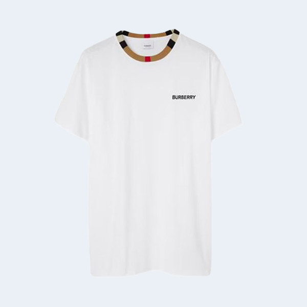 버버리 아이콘 스트라이프 트림 코튼 티셔츠 화이트