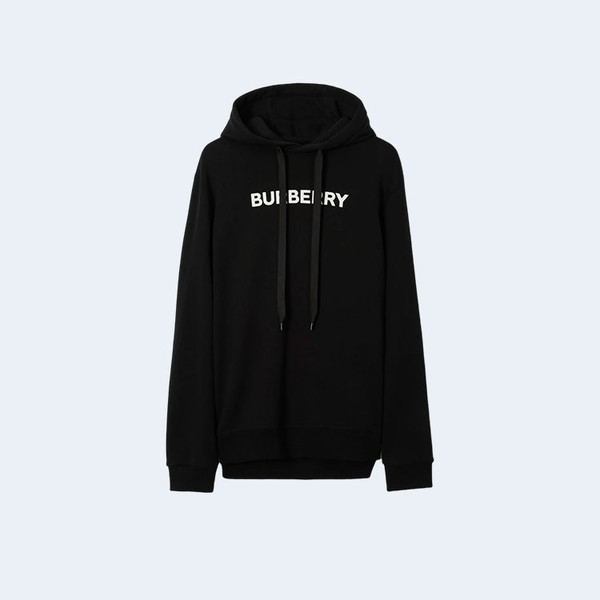 버버리 로고 프린트 코튼 후드 블랙