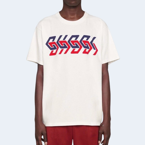 구찌 미러 로고 프린트 반소매 티셔츠