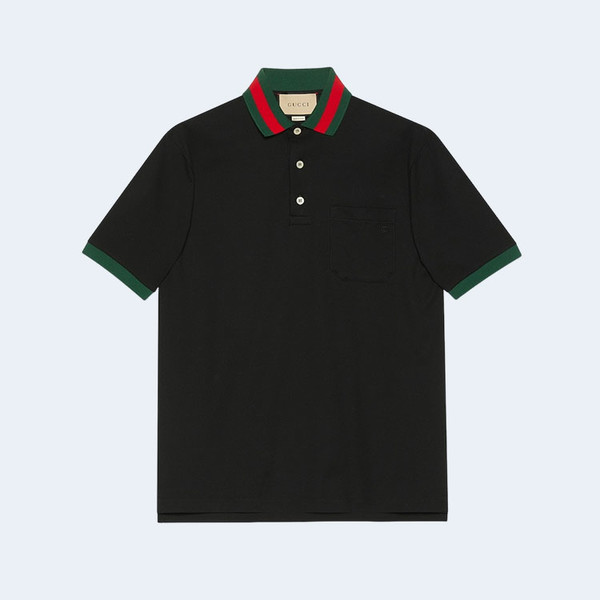 구찌 웹 코튼 피케 폴로 셔츠 블랙