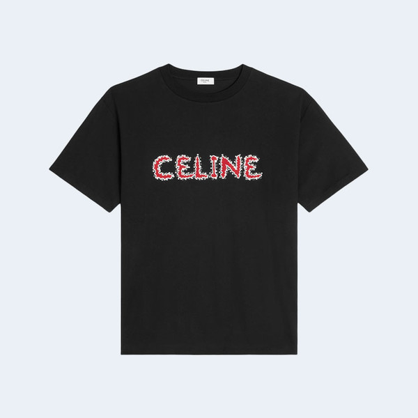 셀린느 코튼 저지 라인스톤 루즈 티셔츠 블랙