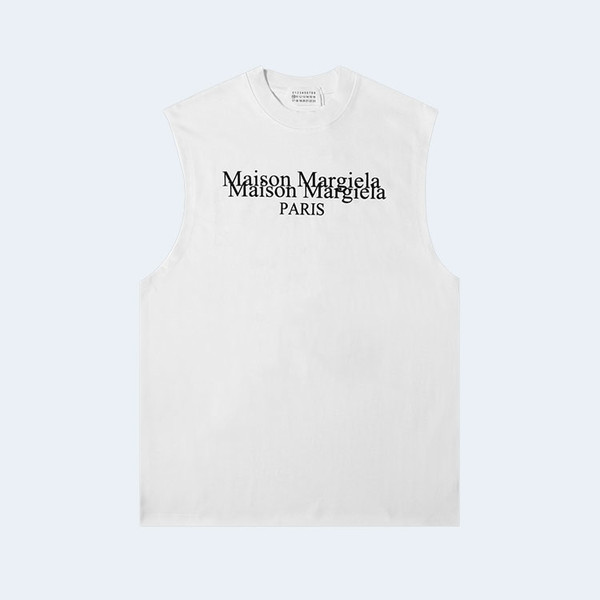 메종 마르지엘라 넘버 프린트 슬리브 탑 화이트