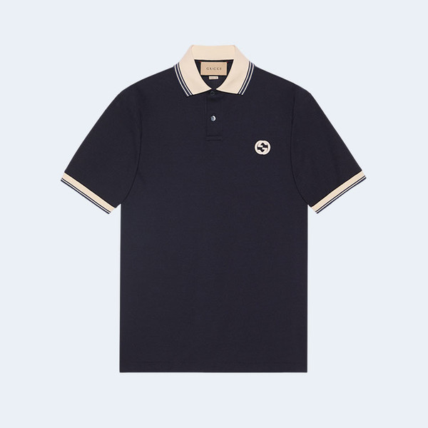 구찌 인터로킹 G 코튼 폴로 셔츠 네이비