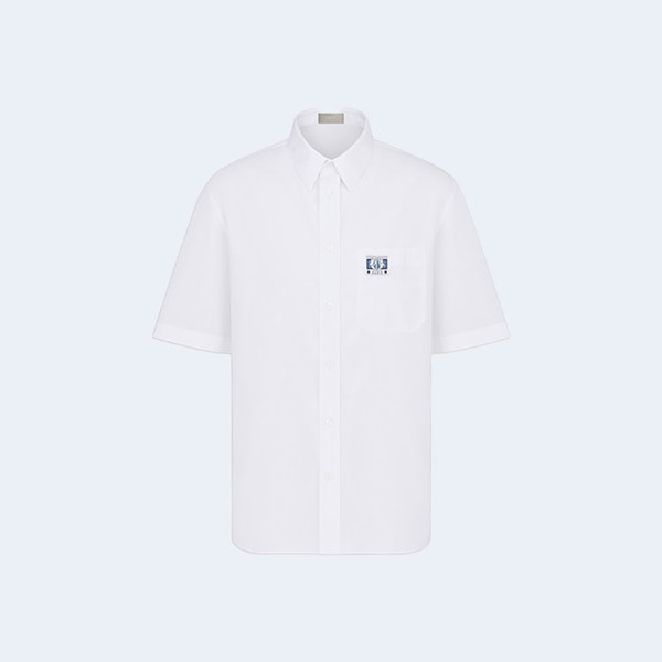 디올 코튼 포플린 참 반소매 셔츠 화이트