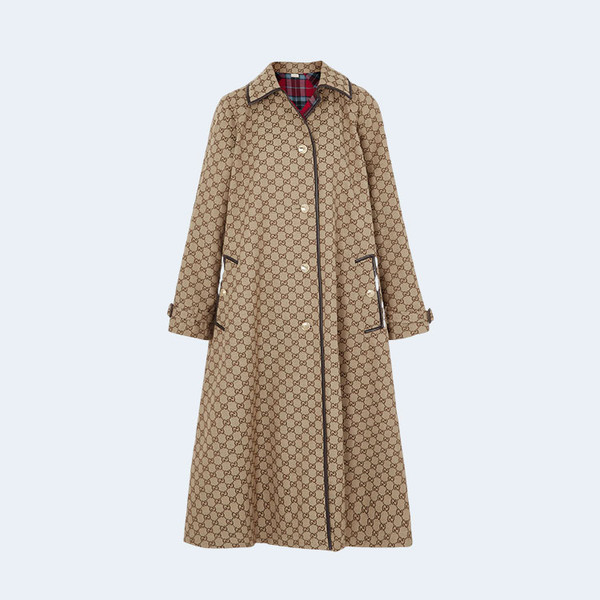 GUCCI 구찌 리버시블 레더 트림 로고 프린트 코튼 블렌드 캔버스 울 코트 SKU 390016724 ▶매장-1113만원대◀