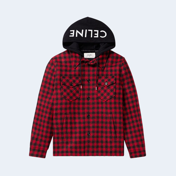 셀린느 체크 울 모헤어 후드 오버셔츠