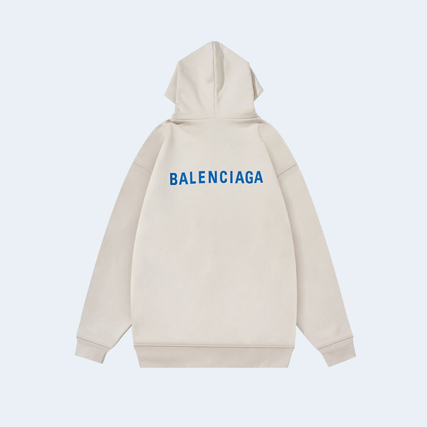 발렌시아가 백 블루 로고 후디 베이지