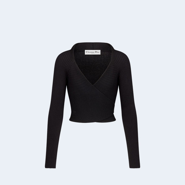 디올 랩-오버 블랙 울 니트 스웨터