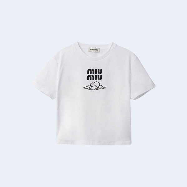 미우미우 클라우드 로고 자수 티셔츠 화이트