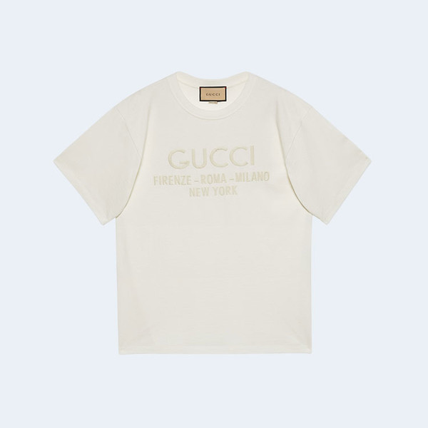 구찌 자수 로고 코튼 티셔츠 화이트