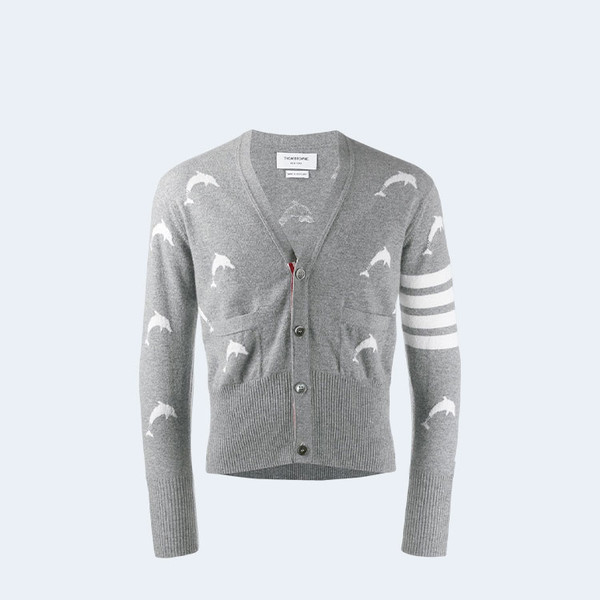 톰브라운 라이트 그레이 돌핀 브이넥 가디건