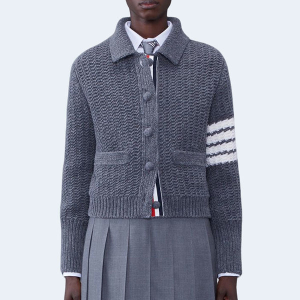톰브라운 청키 니트 가디건 그레이