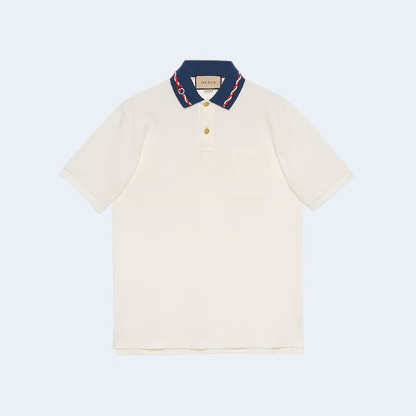 구찌 자수 스트레치 코튼 피케 폴로 셔츠