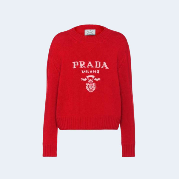 프라다 울 케시미어 크루넥 스웨터 레드