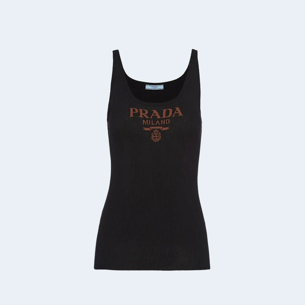 프라다 로고 프린트 스트랩리스 탑