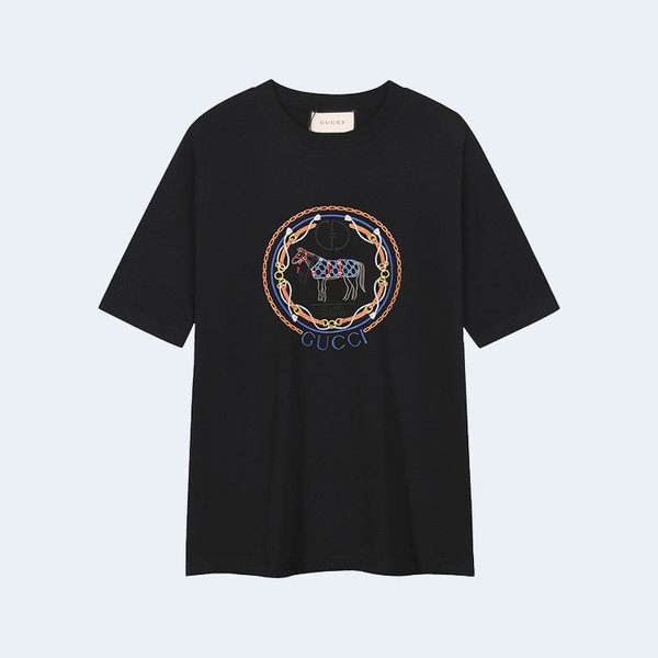 구찌 코튼 저지 프린트 티셔츠 블랙