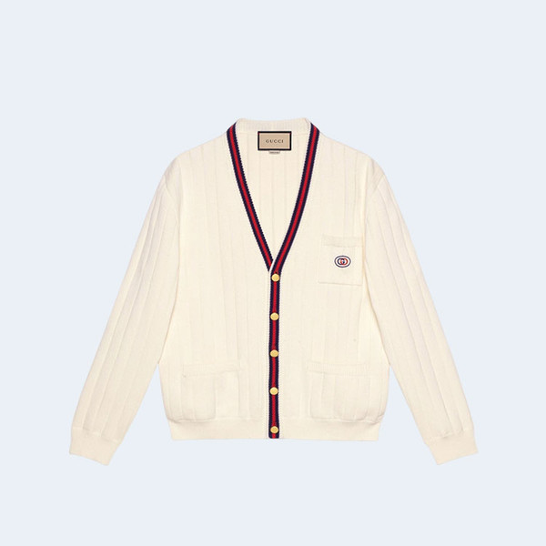 구찌 웹 디테일 니트 코튼 V넥