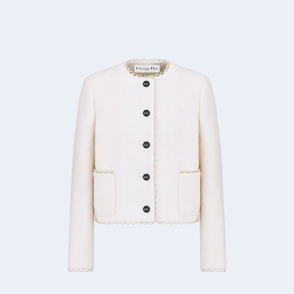디올 에크루 울 부클레 크롭 자켓 화이트