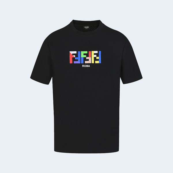 펜디 멀티컬러 로고 블랙 티셔츠