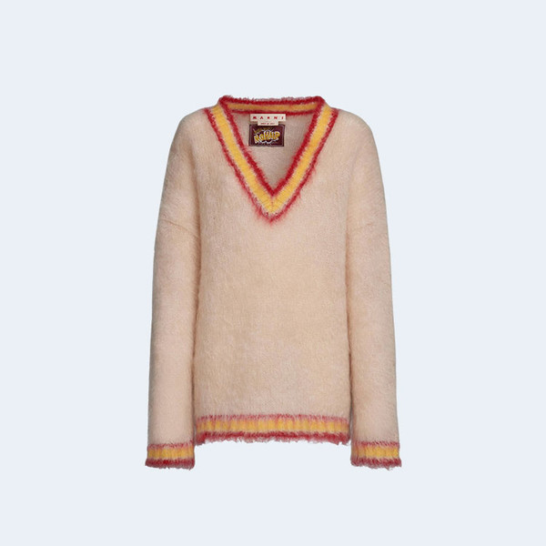 마르니 탠 스트라이프 트리밍 스웨터