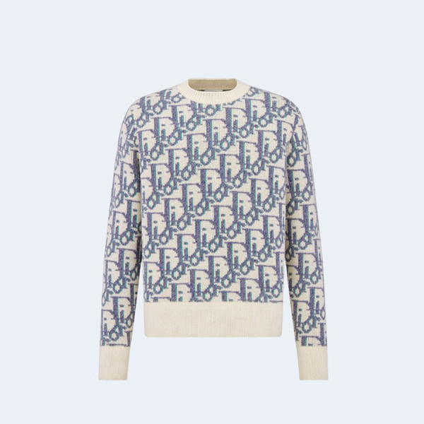 디올 오블리크 화이트 울 자카드 스웨터