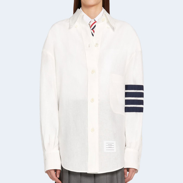 THOM BROWNE 톰브라운 옥스포드 사선 오버사이즈 버튼 다운 셔츠 화이트 다크 그레이  ▶매장-108만원◀
