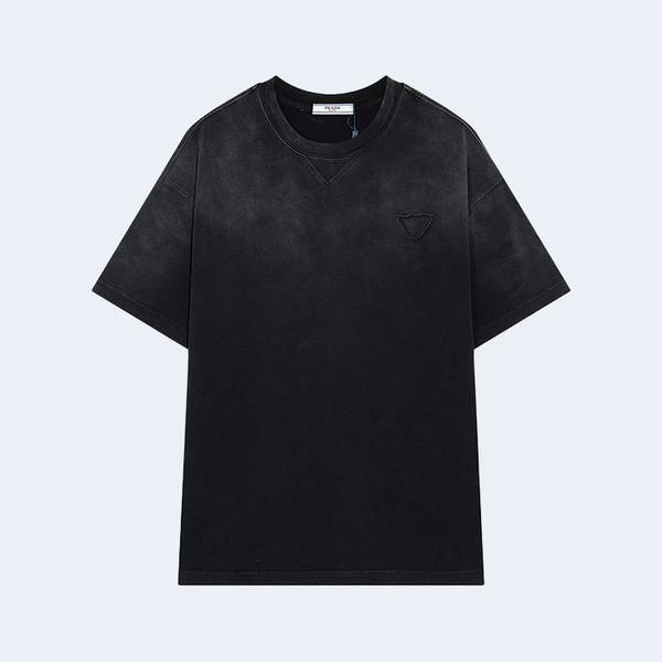 프라다 블랙 워싱 스티치 로고 티셔츠