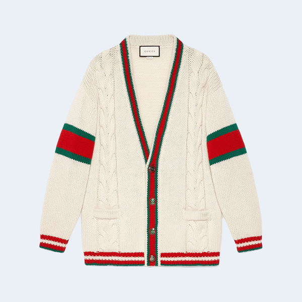 구찌 웹 케이블 니트 울 가디건