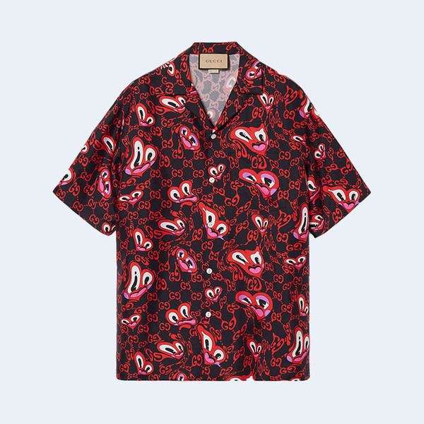 구찌 GG 하트 실크 볼링 셔츠