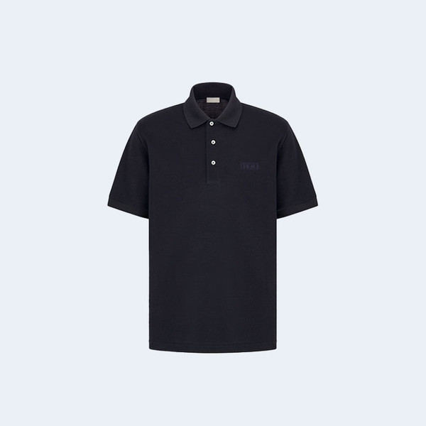 디올 아이콘 실크 피케 폴로 셔츠 네이비