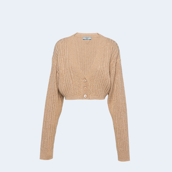 프라다 캐시미어 라인스톤 가디건