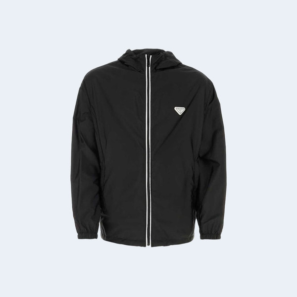 프라다 리나일론 에나멜 트라이앵글 로고 자켓 블랙