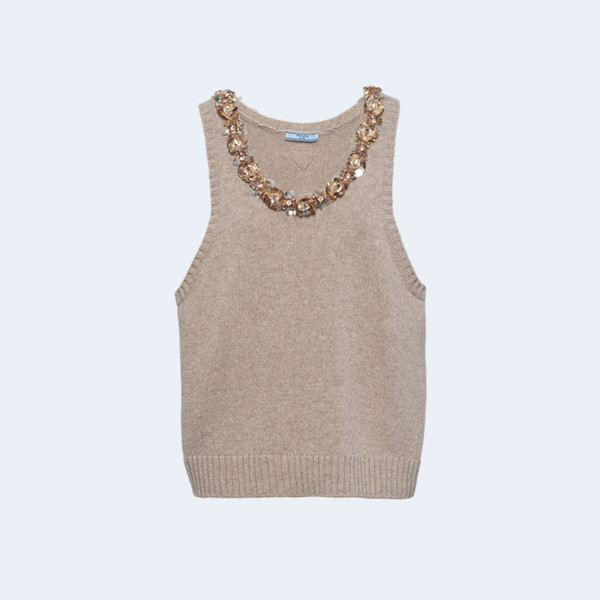 프라다 슬리브리스 울 & 캐시미어 탑