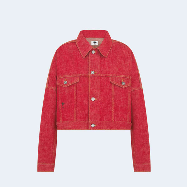 디올 아마릴리스 레드 코튼 데님 크롭 자켓