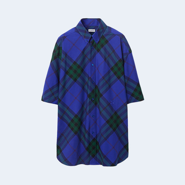 버버리 체크 코튼 셔츠 나이트 블루