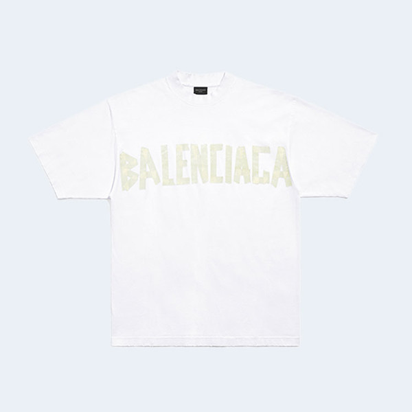 발렌시아가 테이프 타입 미디엄 핏 티셔츠 화이트