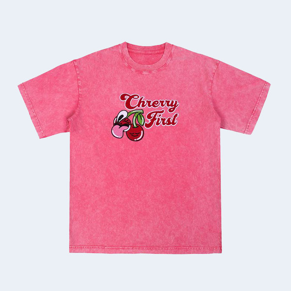 구찌 로고 프린트 체리 워시드 티셔츠 핑크