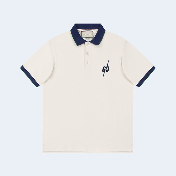 구찌 라이트닝 볼트 자수 폴로 셔츠 화이트