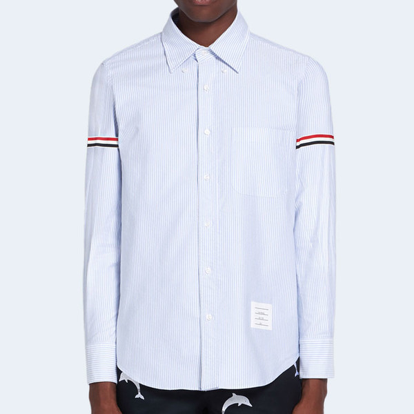 톰브라운 라이트 블루 옥스포드 유니버시티 스트라이프 RWB 암밴드 셔츠