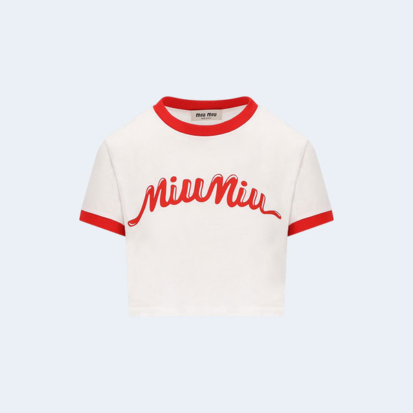 미우미우 로고 프린트 크롭 티셔츠