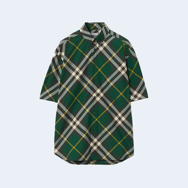 버버리 체크 코튼 셔츠 그린