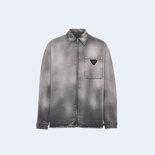 프라다 데님 풀 집업 셔츠