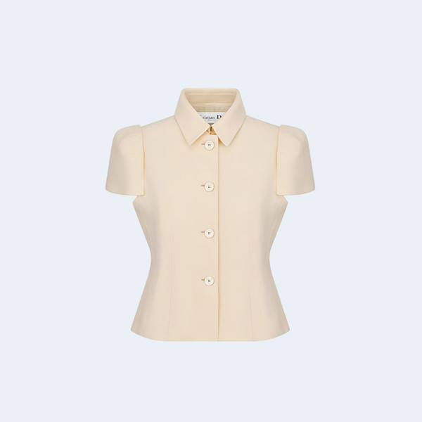 디올 피티드 반소매 울 실크 화이트 자켓