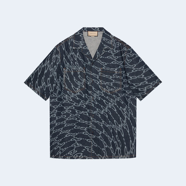 구찌 웨이브 GG 레이저 프린트 데님 셔츠