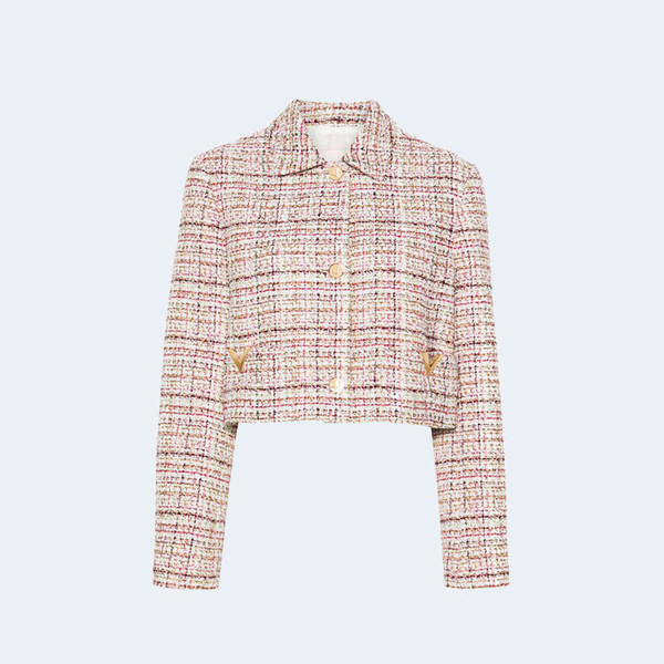 발렌티노 가라바니 브이로고 크롭 트위드 재킷