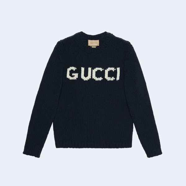 구찌 인타르시아 울 니트 스웨터 네이비
