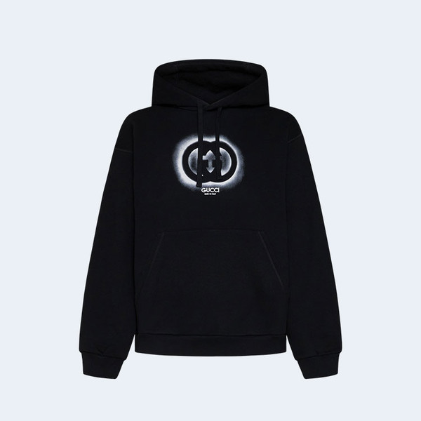 구찌 로고 코튼 후디 블랙